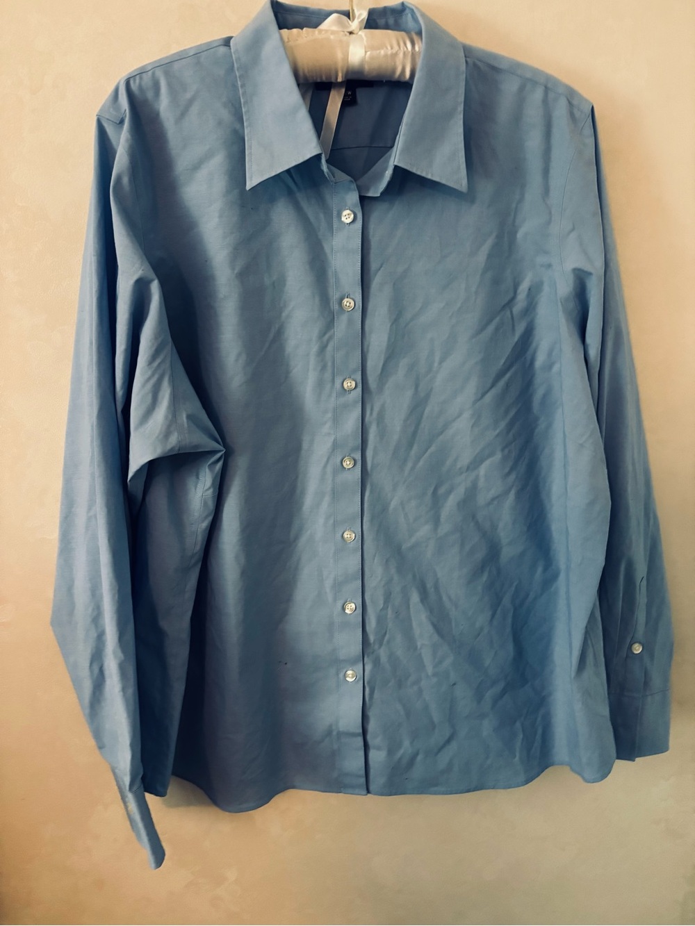Lands' End Light Blue No-Iron Button-Down Shirt, 22W